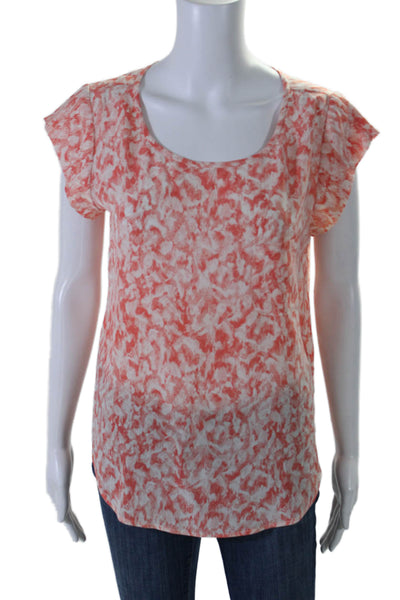 Joie Womens Silk Abstract Print Short Sleeves Blouse Pink White Size Small