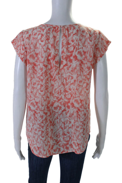 Joie Womens Silk Abstract Print Short Sleeves Blouse Pink White Size Small