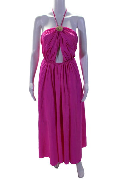 Staud Womens Halter Neck Sleeveless High Waist A Line Maxi Dress Hot Pink Size 2