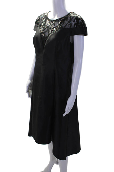 Adrianna Papell Womens Sequin Short Sleeve A Line Gown Black Size 14