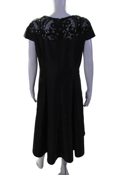 Adrianna Papell Womens Sequin Short Sleeve A Line Gown Black Size 14