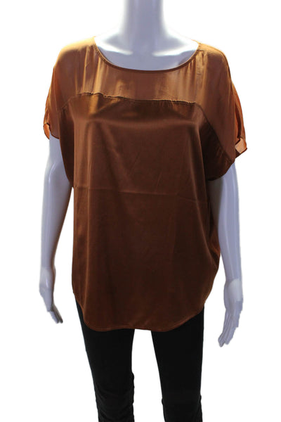 DKNY Womens Silk Short Sleeve Round Neck Blouse Burnt Orange Size M