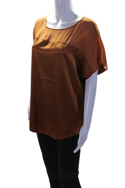 DKNY Womens Silk Short Sleeve Round Neck Blouse Burnt Orange Size M