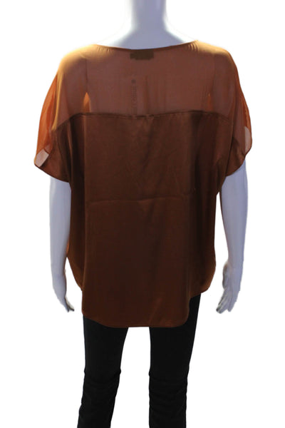 DKNY Womens Silk Short Sleeve Round Neck Blouse Burnt Orange Size M