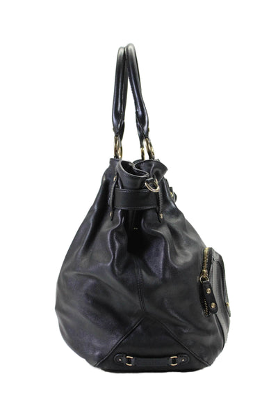 Cole Haan Womens Leather Gold Tone Hardware Top Handle Handbag Black Size L