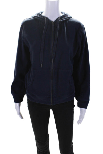 J Crew Women's Hood Long Sleeves Full Zip Pockets Sweatshirt Navy Blue Size M