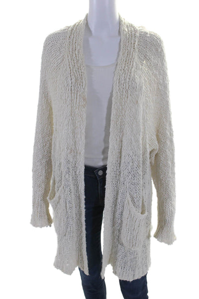 Rollas Womens Long Sleeve Open Knit Cardigan Sweater White Cotton Size XS