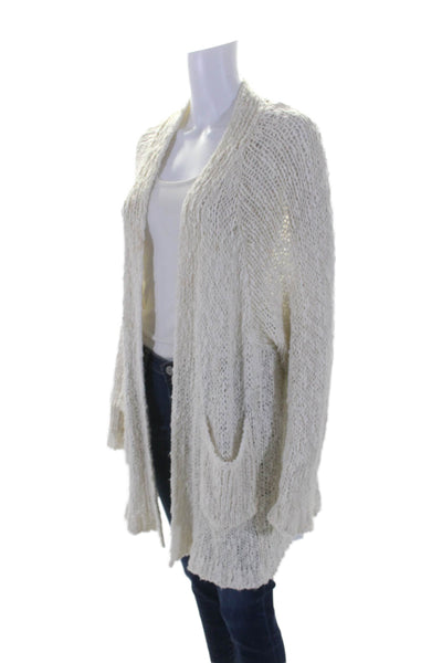 Rollas Womens Long Sleeve Open Knit Cardigan Sweater White Cotton Size XS