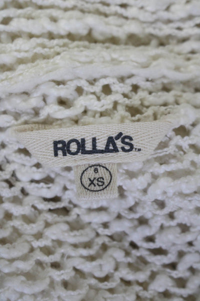 Rollas Womens Long Sleeve Open Knit Cardigan Sweater White Cotton Size XS