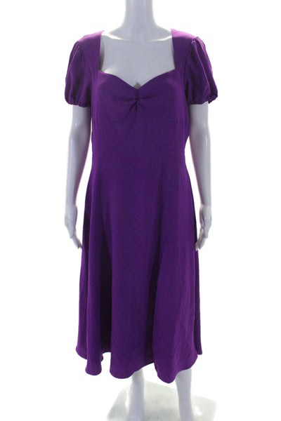 Alexa Admor Womens Back Zip Short Sleeve V Neck Side Slit Midi Dress Purple XL