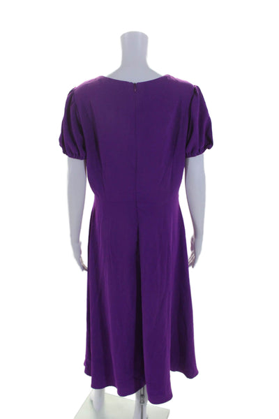 Alexa Admor Womens Back Zip Short Sleeve V Neck Side Slit Midi Dress Purple XL