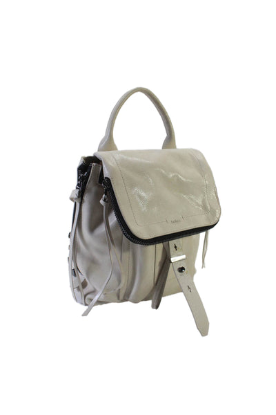 Botkier Womens Logo Flap Top Handle Side Zip Shoulder Handbag White Leather