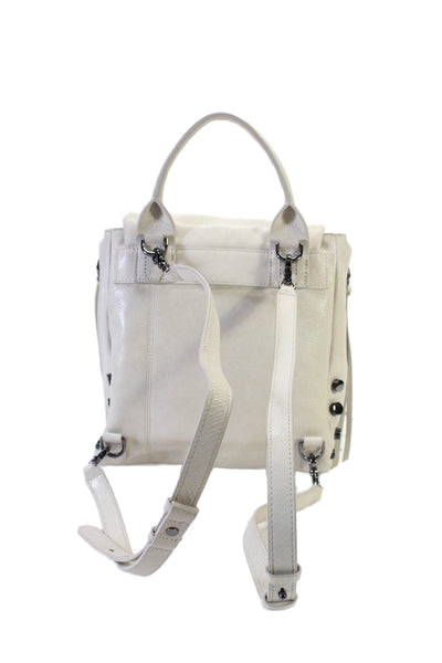 Botkier Womens Logo Flap Top Handle Side Zip Shoulder Handbag White Leather