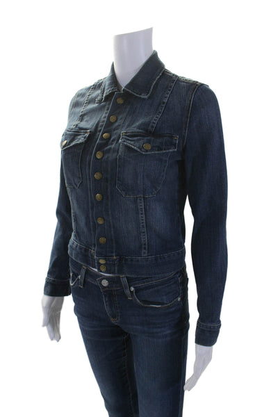 Current/Elliott Womens Cotton Snap Closure Denim Jacket Blue Size 0