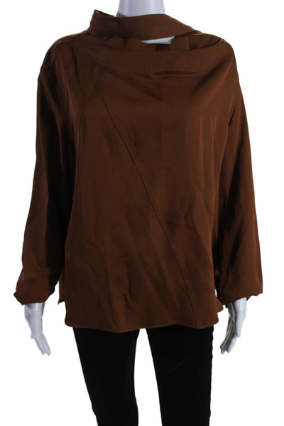 COS Womens High Neck Long Sleeve Pullover Blouse Top Brown Size 12