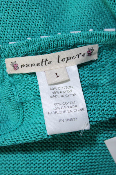 Nanette Lepore Womens Sleevleess Cut Out Beaded Knit Dress Teal Size Large