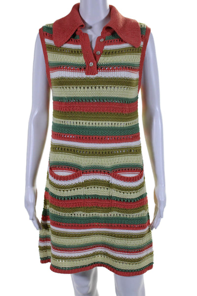 Zara Women's Collared Sleeveless Open Knit Mini Dress Multicolor Stripes Size M