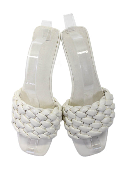 Sol Sana Womens Block Heel Woven Single Strap Slide Sandals White Leather 40