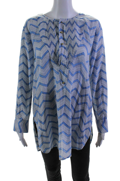 Roberta Roller Rabbit Womens Cotton Chevron Print V Neck Tunic Blue Size L