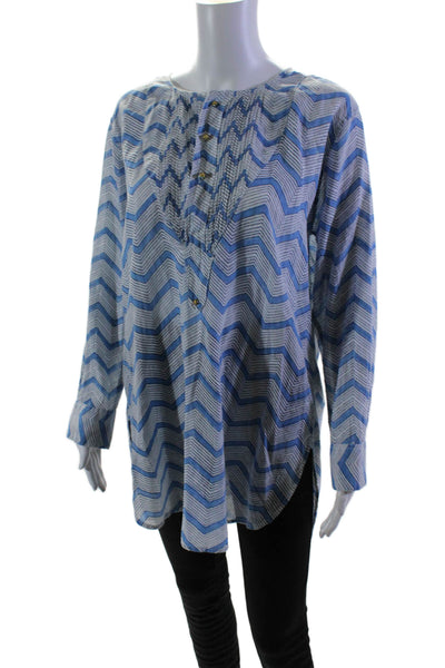 Roberta Roller Rabbit Womens Cotton Chevron Print V Neck Tunic Blue Size L