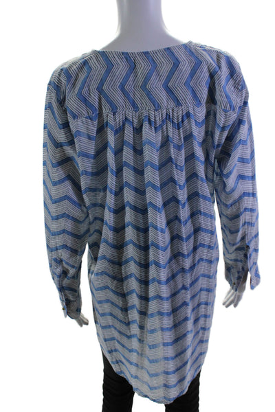 Roberta Roller Rabbit Womens Cotton Chevron Print V Neck Tunic Blue Size L