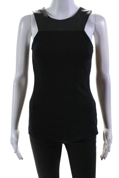 Bailey 44 Women's Round Neck Sleeveless Leather Trim Blouse Black Size S