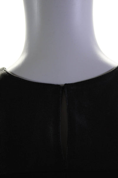 Bailey 44 Women's Round Neck Sleeveless Leather Trim Blouse Black Size S