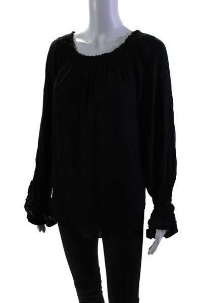 Kobi Halperin Women's Off The Shoulder Sheer Silk Tunic Blouse Black Size XS