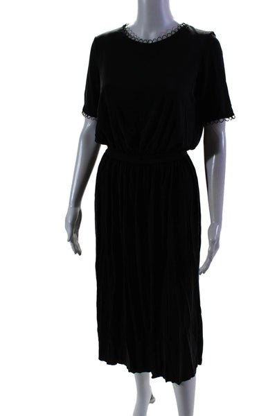 & Other Stories Women's Round Neck Short Sleeves Flare Midi Dress Black Size 6