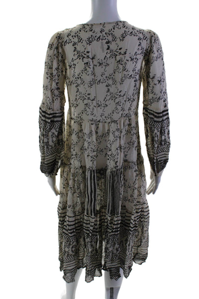 Anthropologie Women's V-Neck Long Sleeves Tassel Tiered Midi Dress Beige Size XS