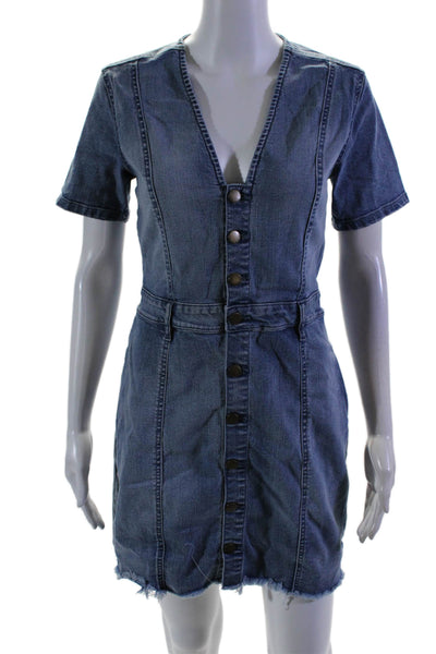 Rachel Rachel Roy Women's V-Neck Button Down Medium Wash Denim Dress Size M