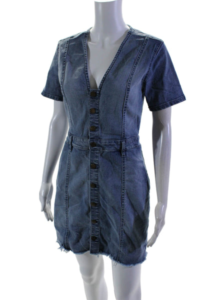 Rachel Rachel Roy Women's V-Neck Button Down Medium Wash Denim Dress Size M