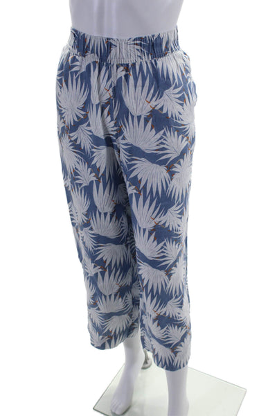 Rachel Zoe Womens Linen Blue Floral High Waisted Crop Wide Leg Pants Size S