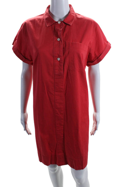 J Crew Womens Cotton Bright Red Collar Short Sleeve A-Line Dress Size XL