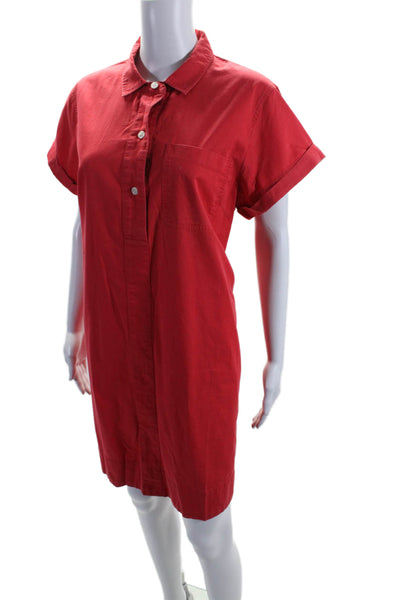 J Crew Womens Cotton Bright Red Collar Short Sleeve A-Line Dress Size XL