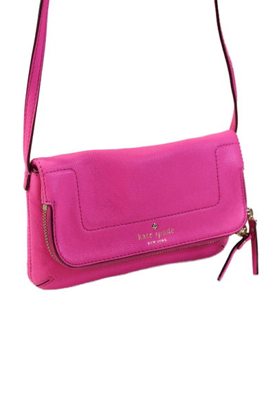 Kate Spade New York Womens Bright Pink Leather Flap Zip Shoulder Bag Handbag