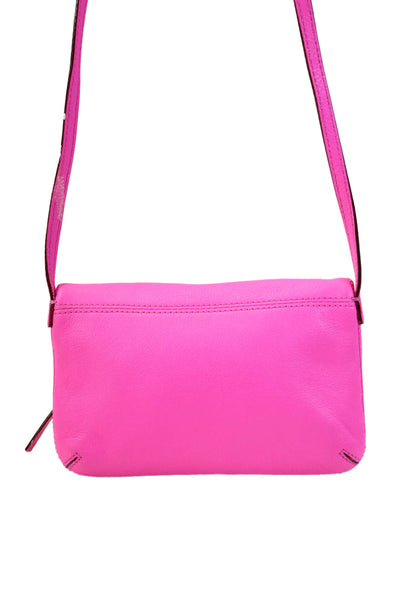 Kate Spade New York Womens Bright Pink Leather Flap Zip Shoulder Bag Handbag