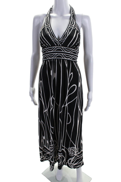 BCBG Max Azria Womens Halter Neck Maxi Dress Black White Size Extra Extra Small