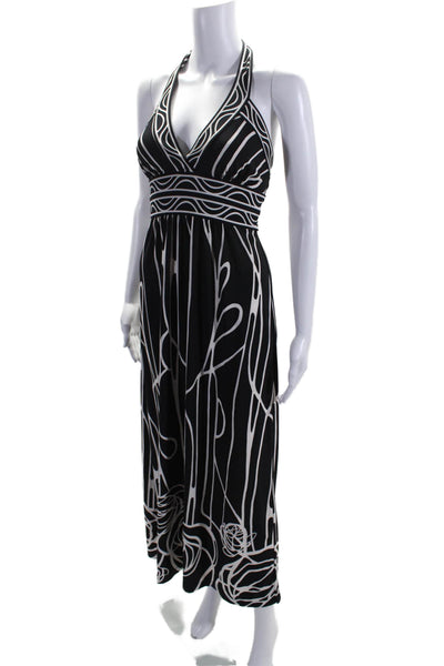 BCBG Max Azria Womens Halter Neck Maxi Dress Black White Size Extra Extra Small