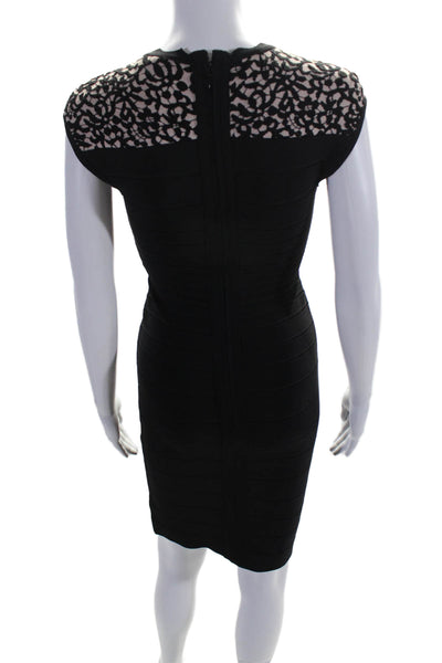 Herve Leger Womens Jacquard V-Neck Sleeveless Midi Bandage Dress Black Size S