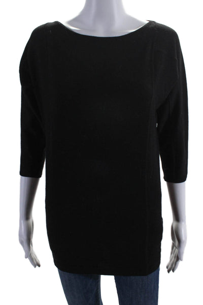 Theory Womens Wool Knit 3/4 Sleeve Boat Neck Shirt Top Black Size PP