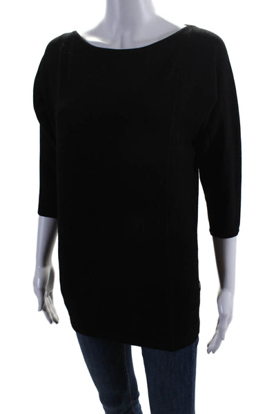 Theory Womens Wool Knit 3/4 Sleeve Boat Neck Shirt Top Black Size PP