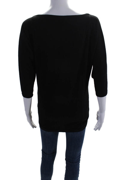 Theory Womens Wool Knit 3/4 Sleeve Boat Neck Shirt Top Black Size PP