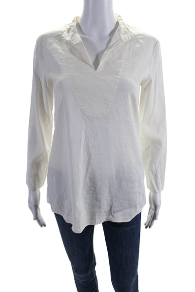 Theory Womens Linen Long Sleeve Collared V-Neck Tunic Shirt Top White Size S