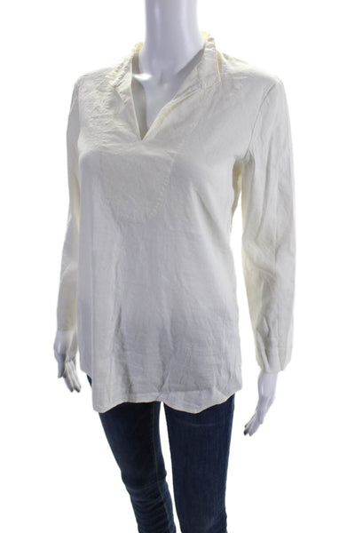 Theory Womens Linen Long Sleeve Collared V-Neck Tunic Shirt Top White Size S