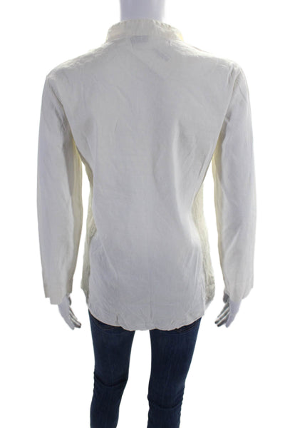 Theory Womens Linen Long Sleeve Collared V-Neck Tunic Shirt Top White Size S