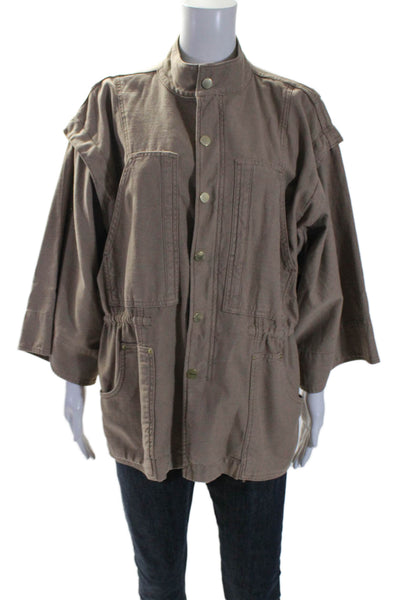 Frame Womens Cotton Ruched Snapped Button Drawstring Zipped Jacket Brown Size XS