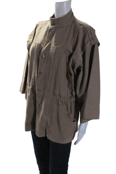 Frame Womens Cotton Ruched Snapped Button Drawstring Zipped Jacket Brown Size XS