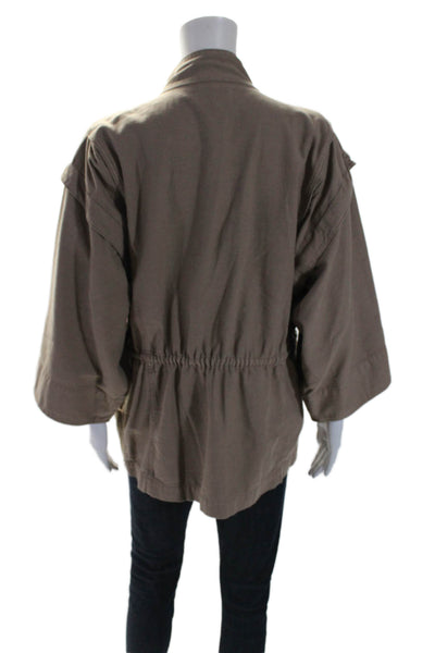 Frame Womens Cotton Ruched Snapped Button Drawstring Zipped Jacket Brown Size XS