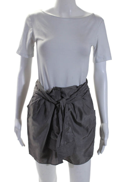 Theory Womens Silk Buttoned Cuffed Belted Slip-On A-Line Short Skirt Gray Size 2